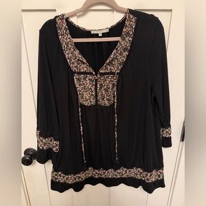 Daniel Rainn black embellished tunic boho flowy long sleeve plus size 1X